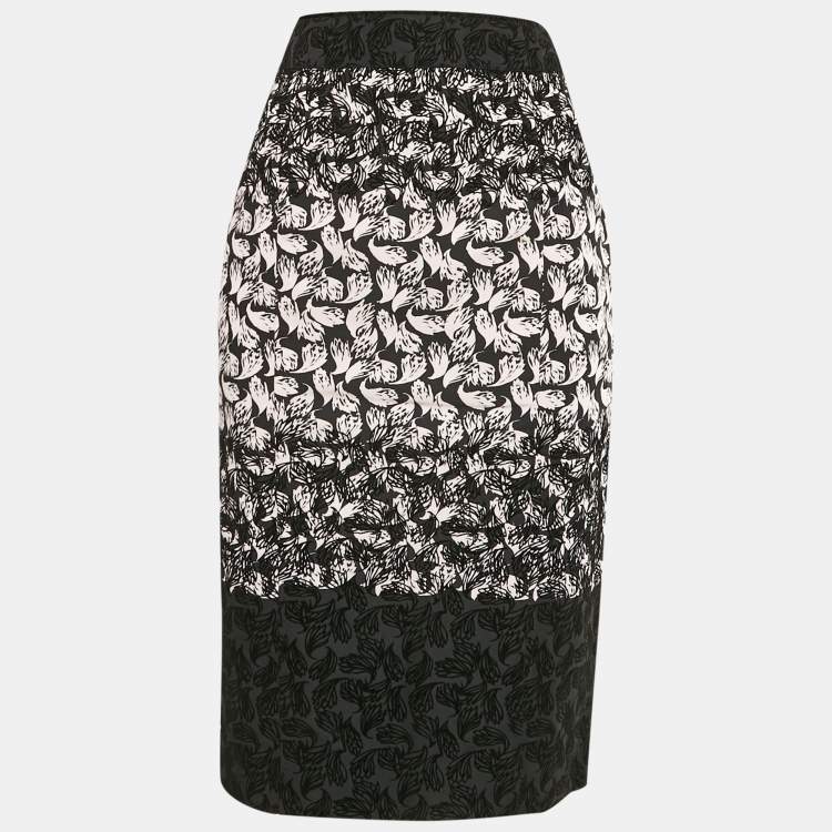 Pre Owned RED Valentino Black/Pink Printed Synthetic Midi Skirt M