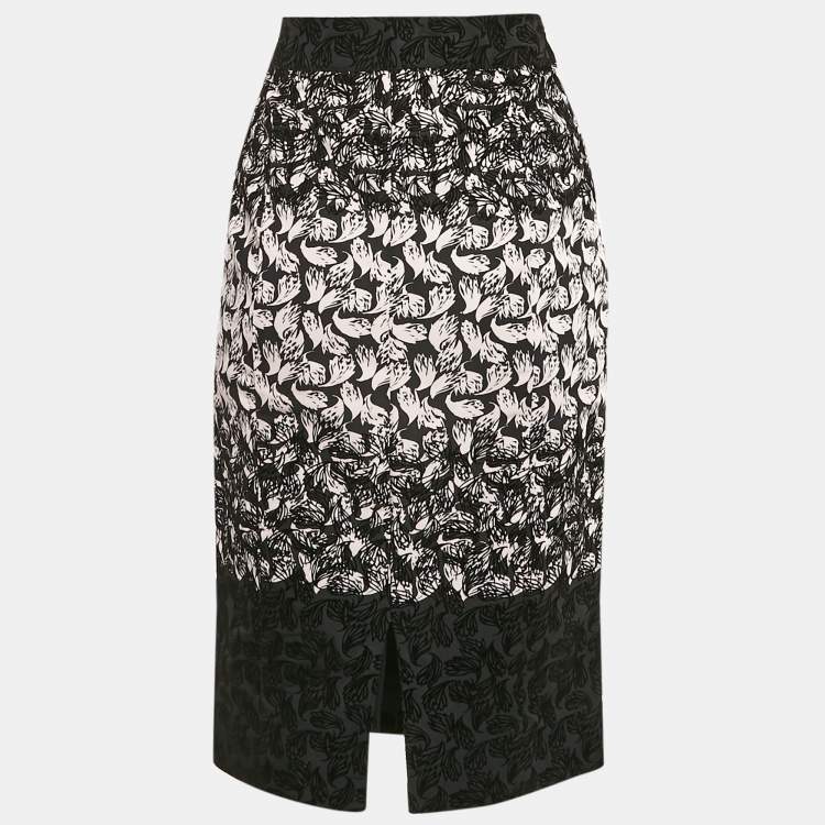 Pre Owned RED Valentino Black/Pink Printed Synthetic Midi Skirt M