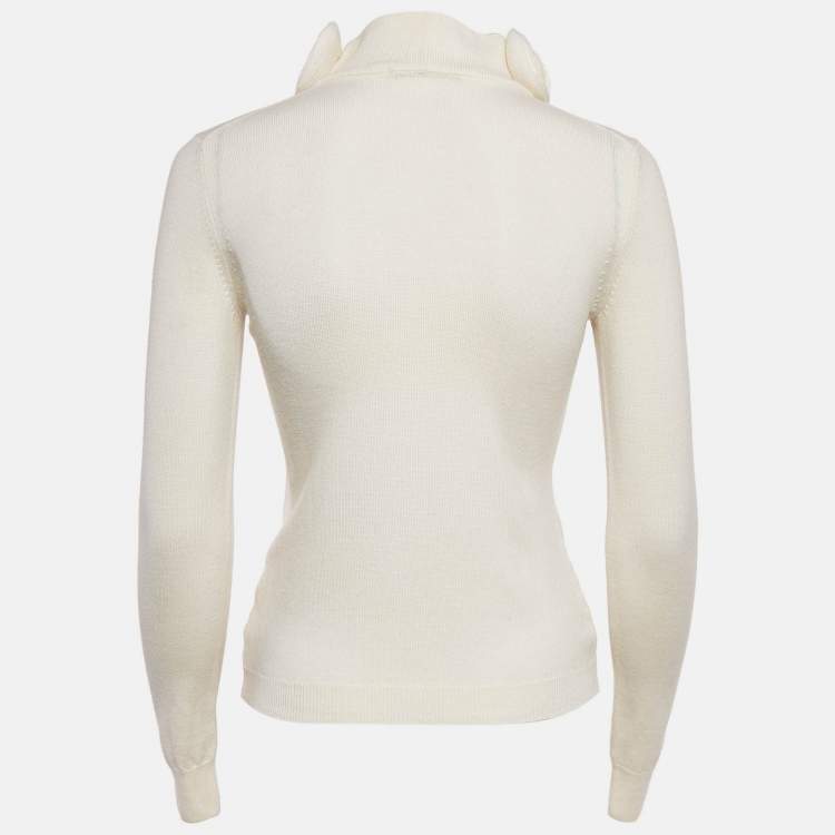 Pre Owned RED Valentino Off-White Knit Floral Detail Full Sleeve Sweater M
