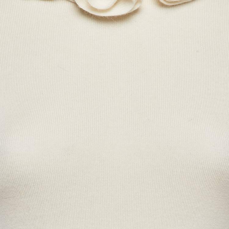 Pre Owned RED Valentino Off-White Knit Floral Detail Full Sleeve Sweater M