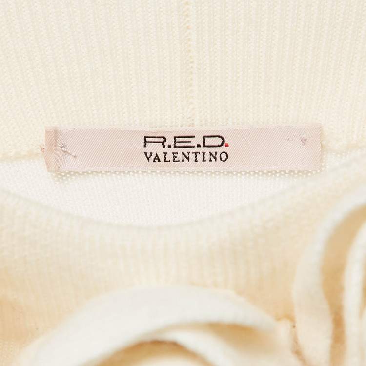 Pre Owned RED Valentino Off-White Knit Floral Detail Full Sleeve Sweater M