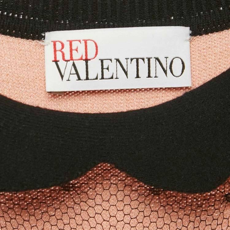 Pre Owned RED Valentino Pink/Black Knit Lace Trimmed Short Dress M