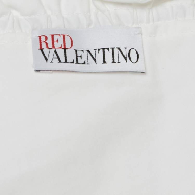 Pre Owned RED Valentino White Ruffled One-Shoulder Tie-Up Detail Top L
