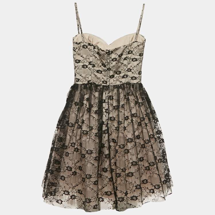 Pre Owned RED Valentino Black/Beige Tulle Sleeveless Short Dress M