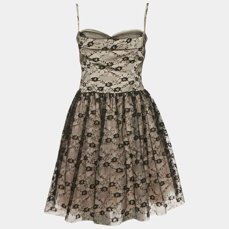 Pre Owned RED Valentino Black/Beige Tulle Sleeveless Short Dress M