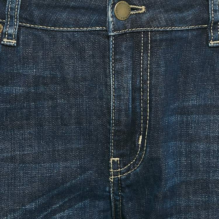 Pre Owned RED Valentino Blue Denim Rose Applique Wide Leg Jeans L Waist 33"