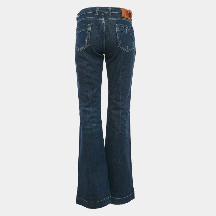 Pre Owned RED Valentino Blue Denim Rose Applique Wide Leg Jeans L Waist 33"