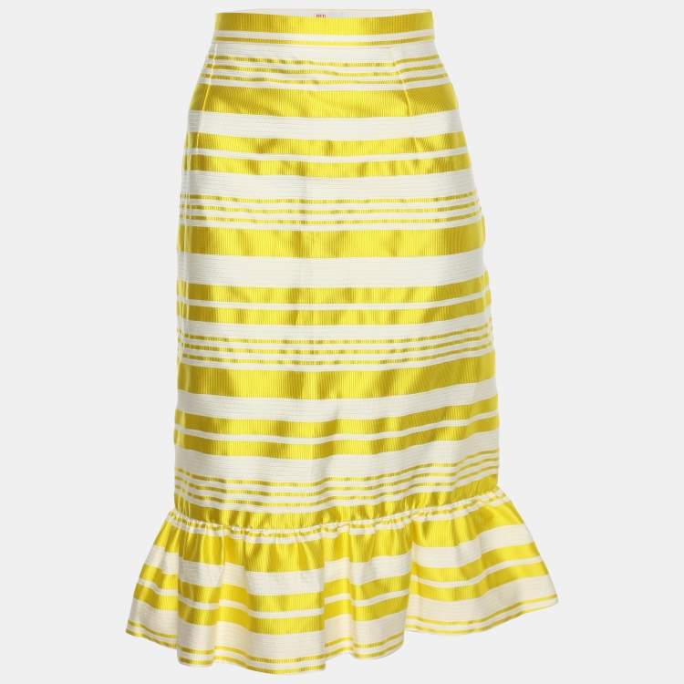 Pre Owned RED Valentino Mimosa Viscose Blend Striped Midi Skirt M