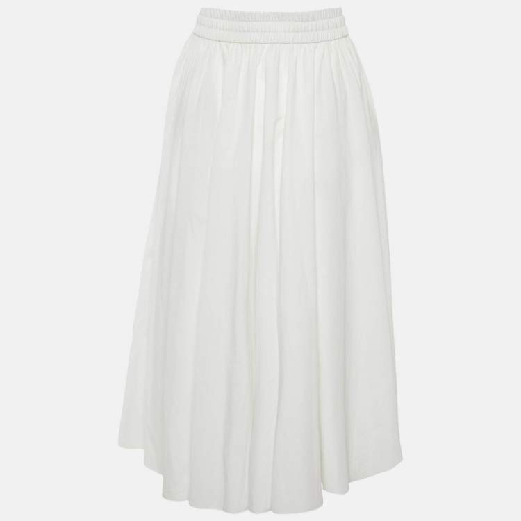 Pre Owned RED Valentino White Cotton Blend Flared Midi Skirt XS