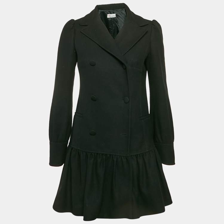 Pre Owned RED Valentino Black Wool Double Breasted Flounce Coat S