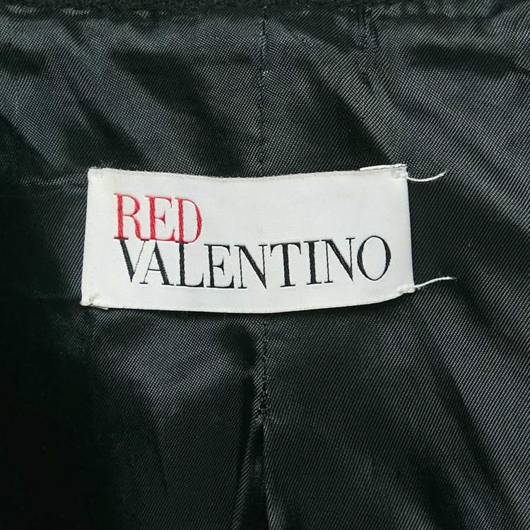 Pre Owned RED Valentino Black Wool Double Breasted Flounce Coat S