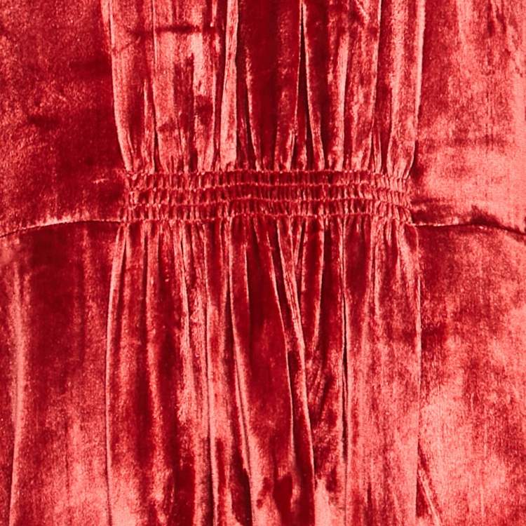 Pre Owned RED Valentino Red Velvet Shirring Detail Maxi Dress XL