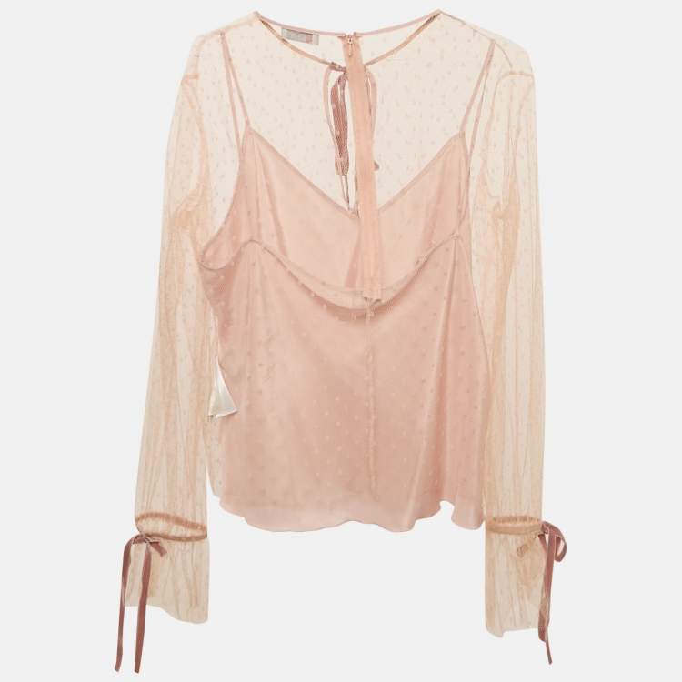 Pre Owned RED Valentino Pink Tulle Tie-Up Detail Blouse XL