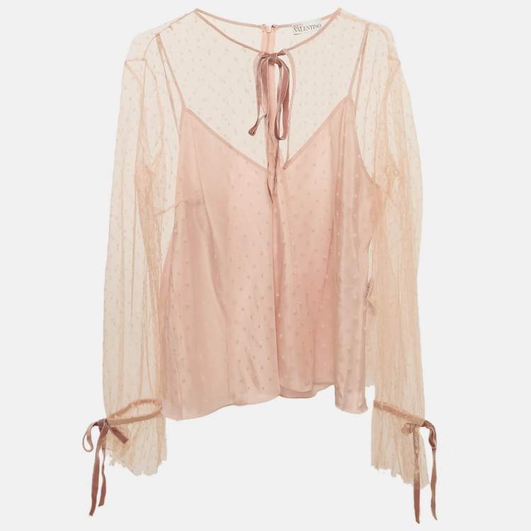 Pre Owned RED Valentino Pink Tulle Tie-Up Detail Blouse XL