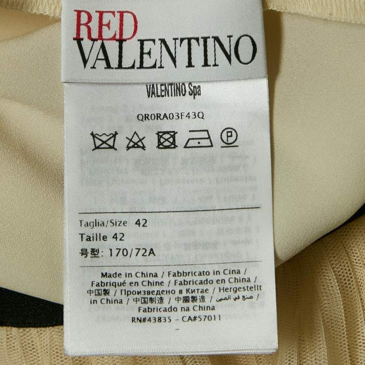 Pre Owned RED Valentino Cream Striped Tulle Plisse Midi Dress M