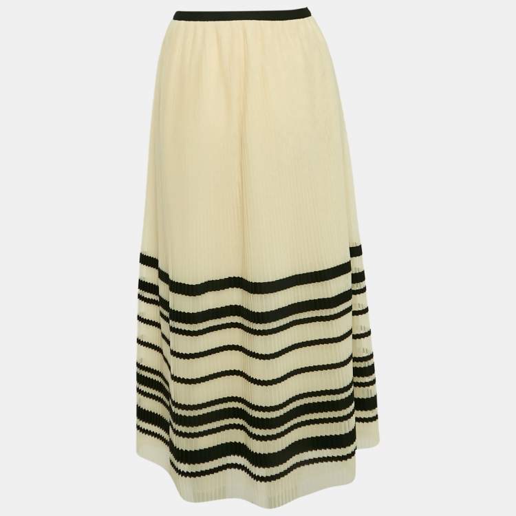 Pre Owned RED Valentino Cream Striped Tulle Plisse Midi Dress M