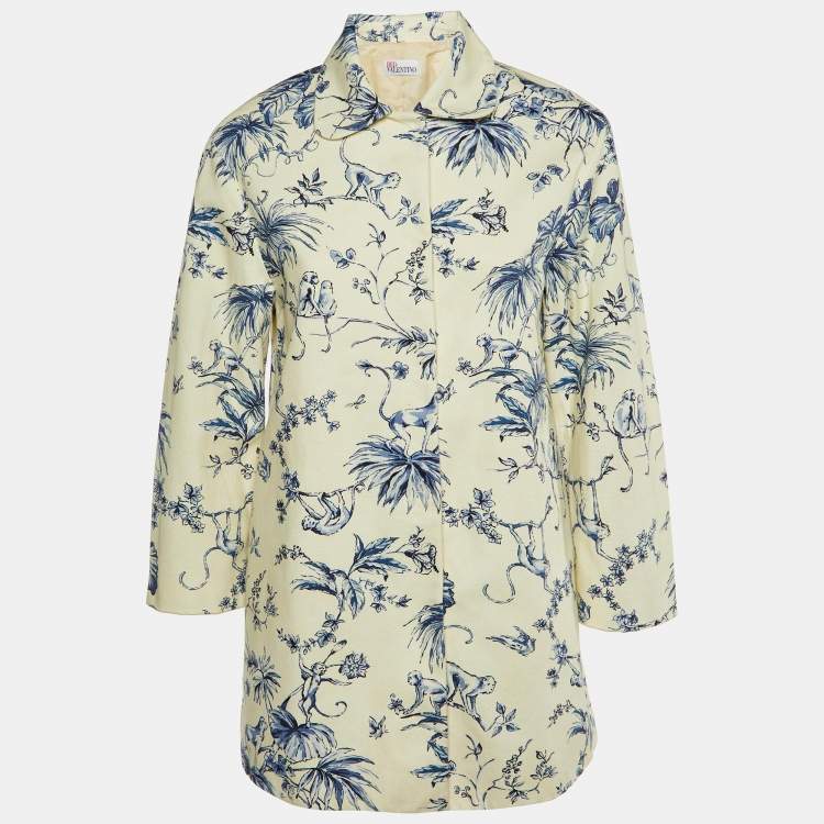 Pre Owned RED Valentino Off- White Printed Cotton Mid-Length Coat S