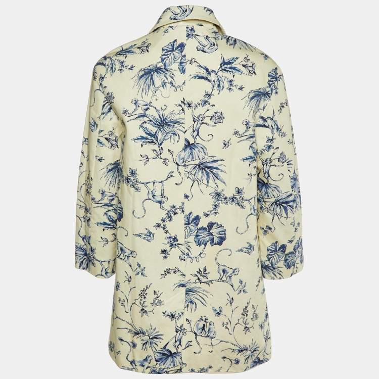 Pre Owned RED Valentino Off- White Printed Cotton Mid-Length Coat S