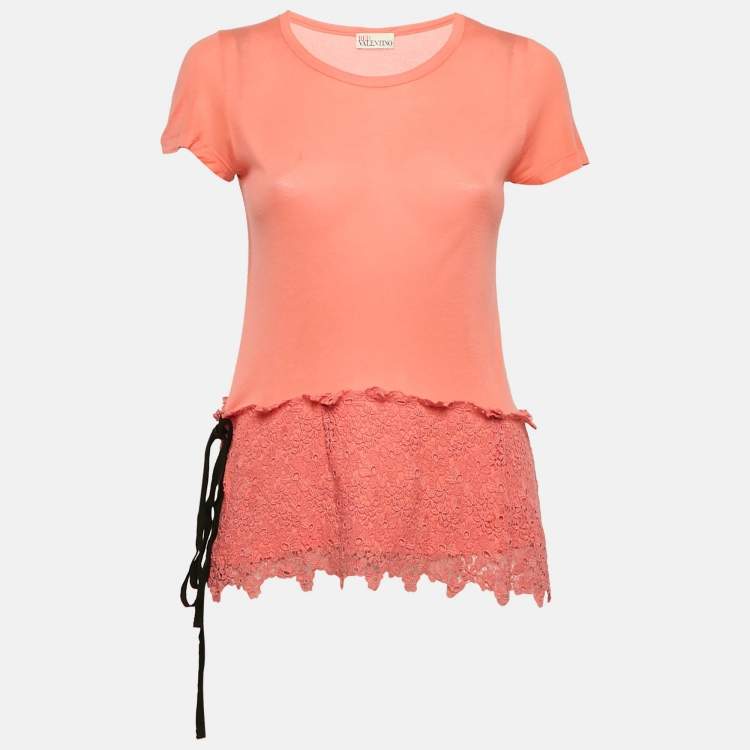 Pre Owned RED Valentino Pink Modal Knit Lace Detail Top M