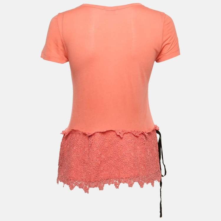 Pre Owned RED Valentino Pink Modal Knit Lace Detail Top M
