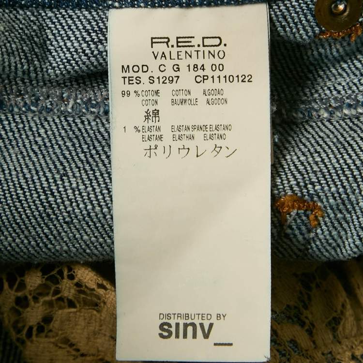 Pre Owned RED Valentino Blue Denim Lace Ruffled Mini Skirt M Waist 31"