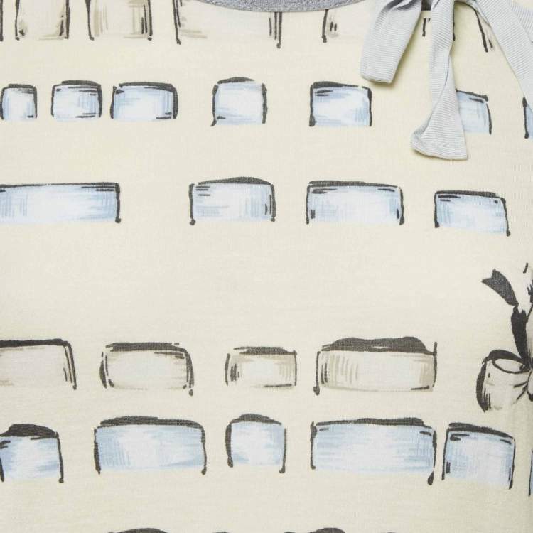 Pre Owned RED Valentino Yellow/Grey Printed Modal Bow Detail Top S