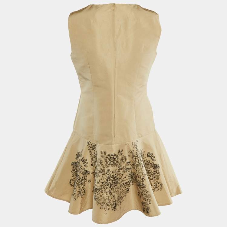 Pre Owned RED Valentino Cream Jewel Printed Polyester Sleeveless Mini Dress M