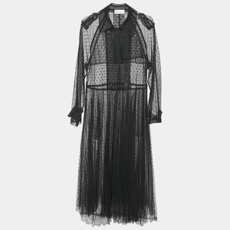 Pre Owned RED Valentino Black Tulle Double Breasted Sheer Coat M