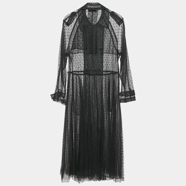 Pre Owned RED Valentino Black Tulle Double Breasted Sheer Coat M