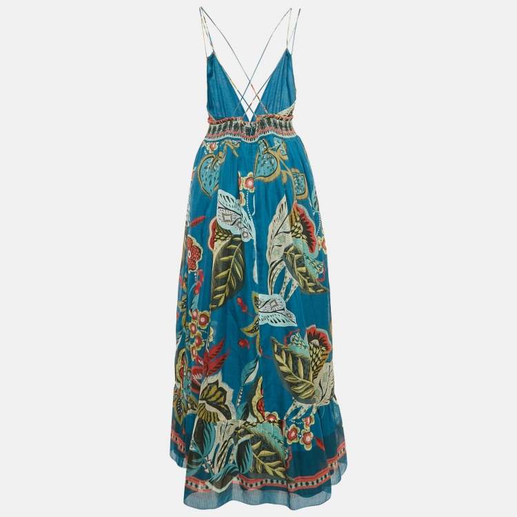 Pre Owned RED Valentino Blue Printed Cotton Blend Midi Dress M