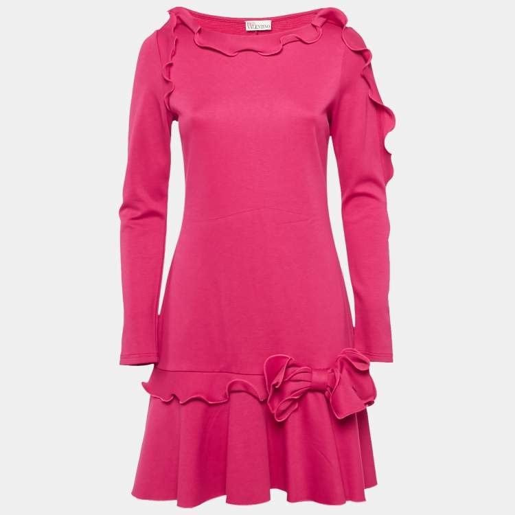 Pre Owned RED Valentino Pink Jersey Bow Detail Flounce Dress L