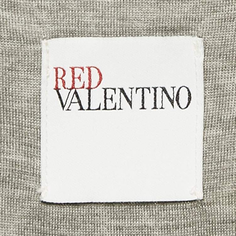 Pre Owned RED Valentino Metallic Grey Crochet Frills Jersey Mini Dress S