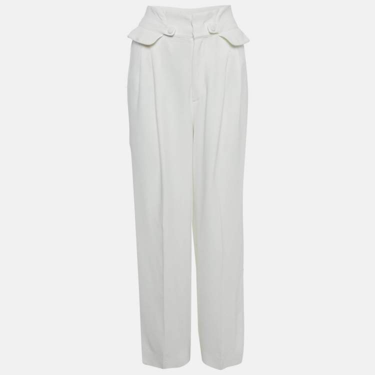 Pre Owned RED Valentino White Crepe Wide Leg High Rise Trousers M