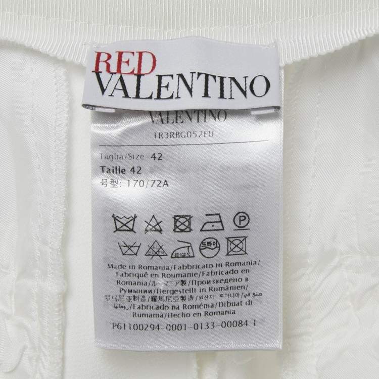 Pre Owned RED Valentino White Crepe Wide Leg High Rise Trousers M