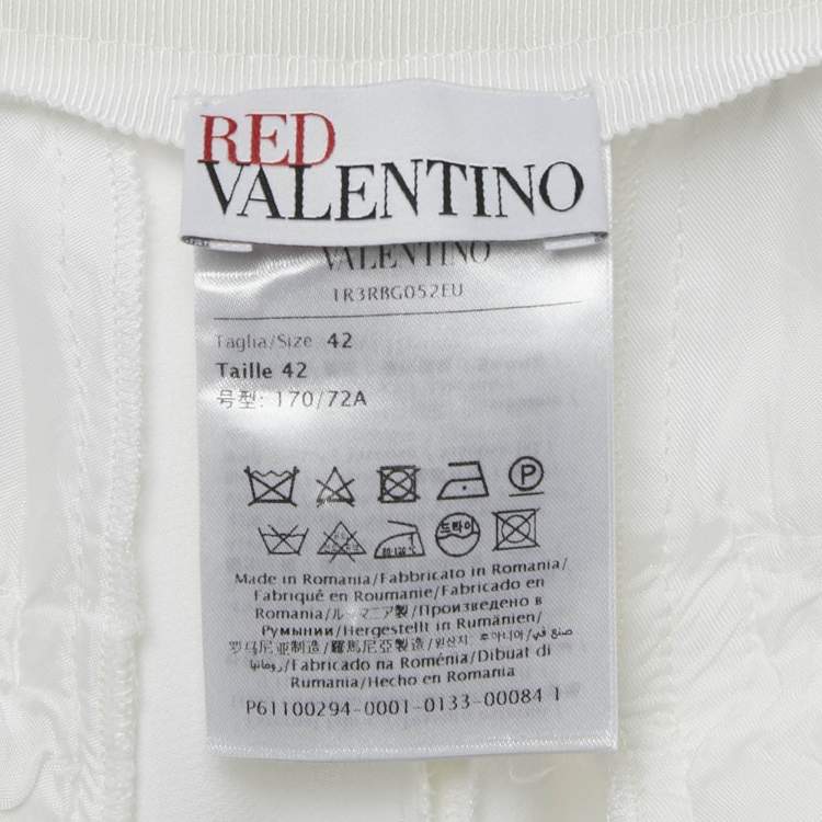 Pre Owned RED Valentino White Crepe Wide Leg High Rise Trousers M