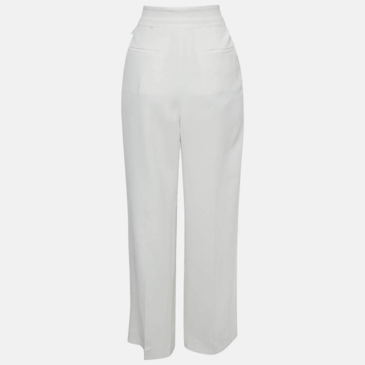 Pre Owned RED Valentino White Crepe Wide Leg High Rise Trousers M