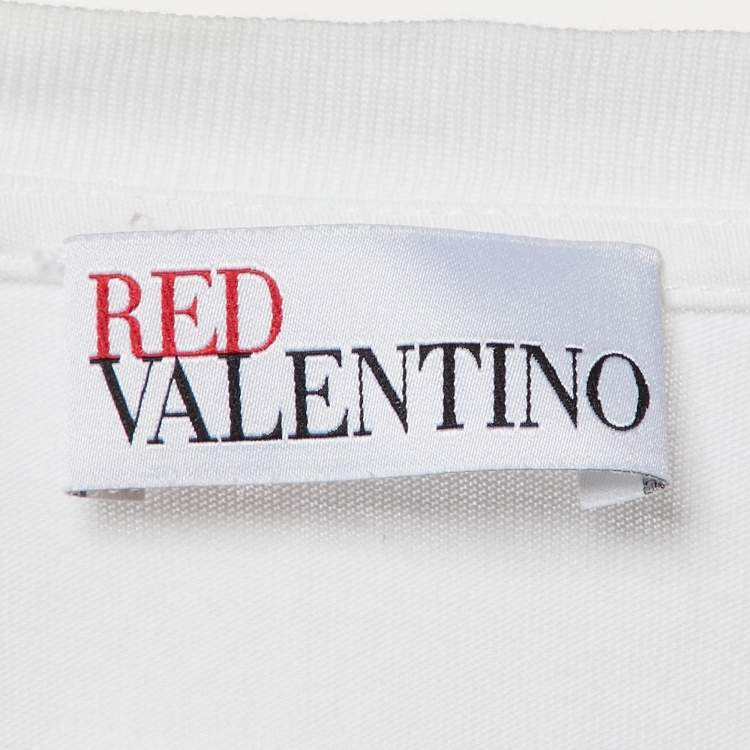 Pre Owned RED Valentino White Red Ladies Cotton Distressed T-Shirt S