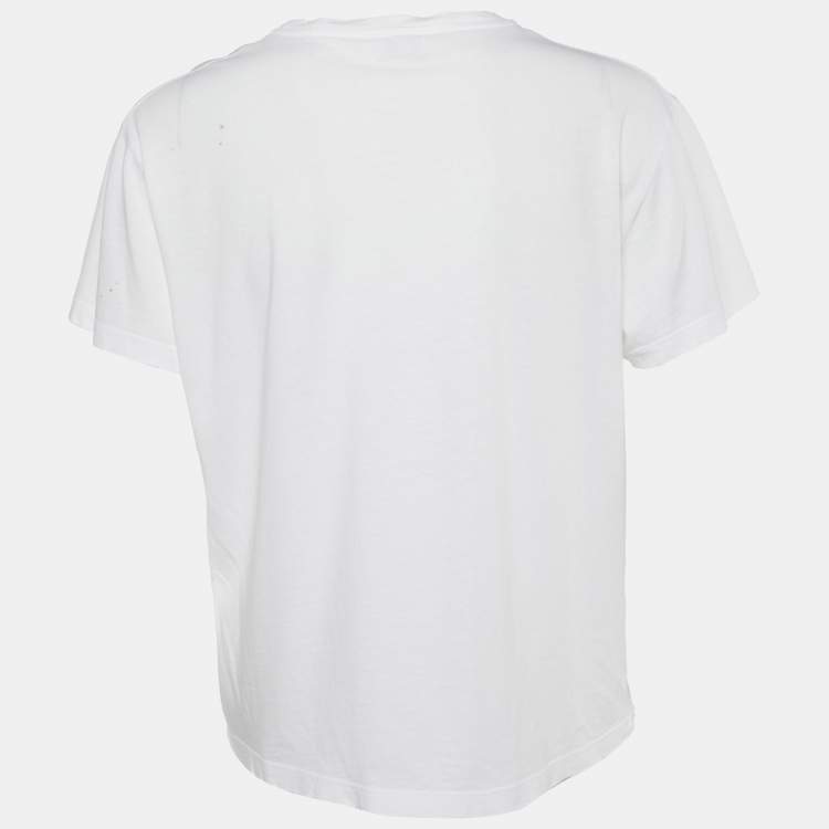Pre Owned RED Valentino White Red Ladies Cotton Distressed T-Shirt S