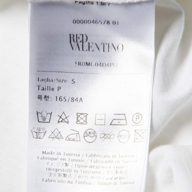 Pre Owned RED Valentino White Red Ladies Cotton Distressed T-Shirt S