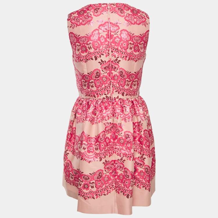 Pre Owned RED Valentino Pink Floral Metallic Jacquard Mini Dress M