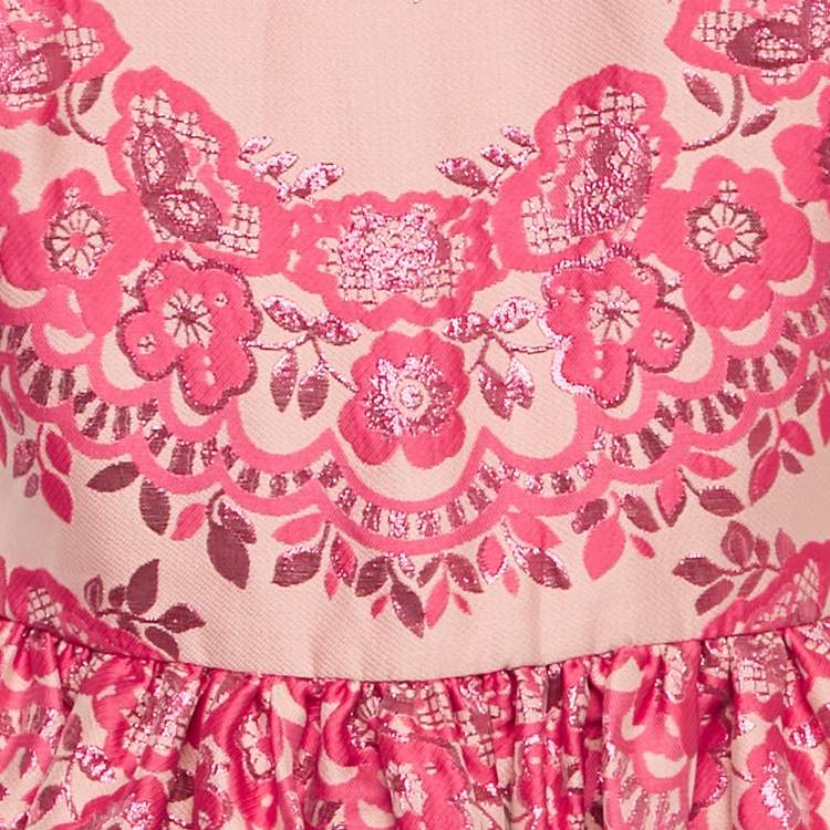Pre Owned RED Valentino Pink Floral Metallic Jacquard Mini Dress M