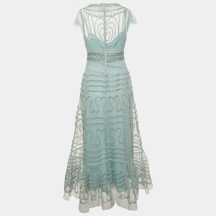 مملوكة مسبقًا RED Valentino Mint Green Tulle Midi Dress S