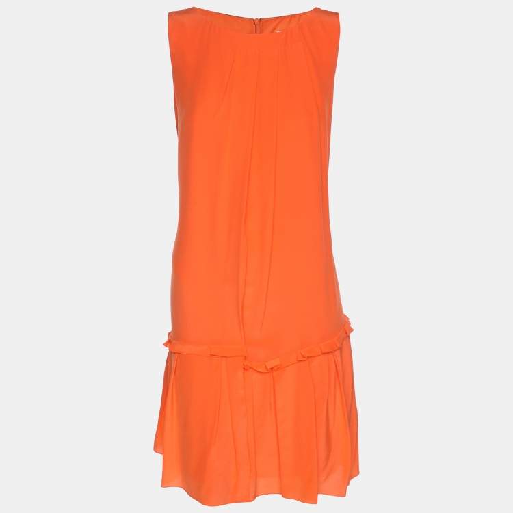 Pre Owned RED Valentino Orange Crepe Pleated Mini Dress M