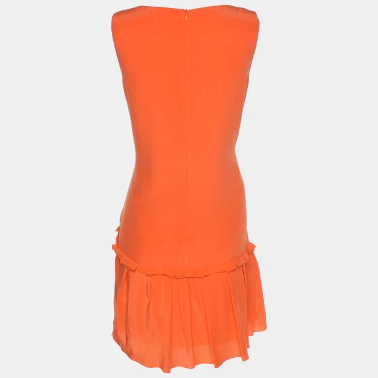 Pre Owned RED Valentino Orange Crepe Pleated Mini Dress M
