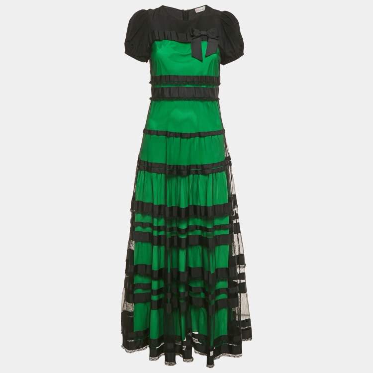Pre Owned RED Valentino Black Tulle and Silk Tiered Maxi Dress M