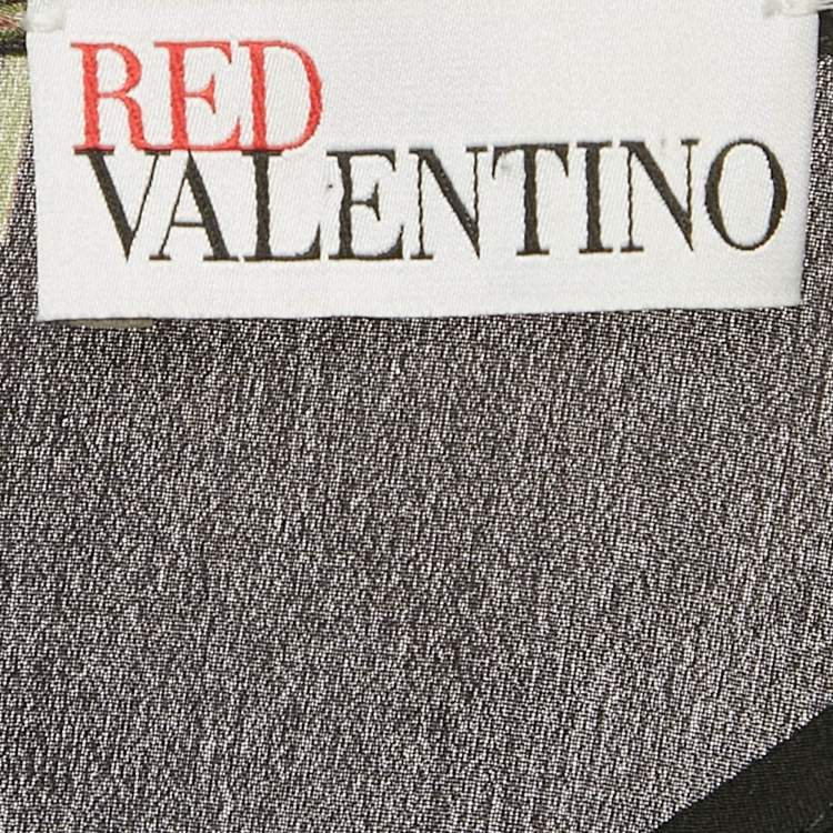 Pre Owned RED Valentino Black Floral Print Silk Frill Detail Midi Dress M