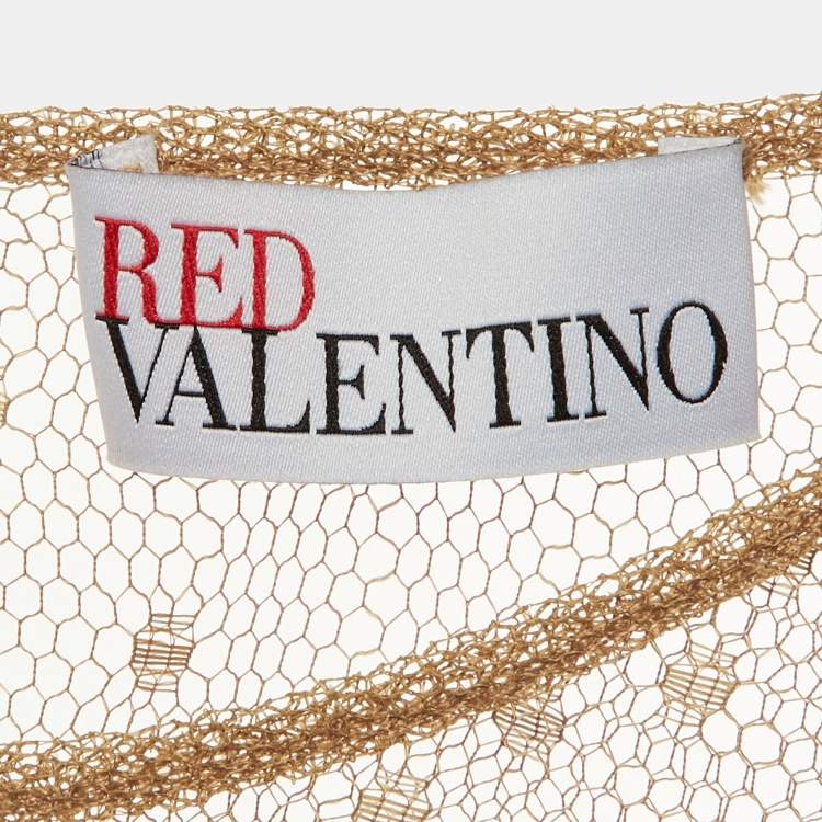 Pre Owned RED Valentino Brown Point d'esprit Tulle Tiered Mini Dress M