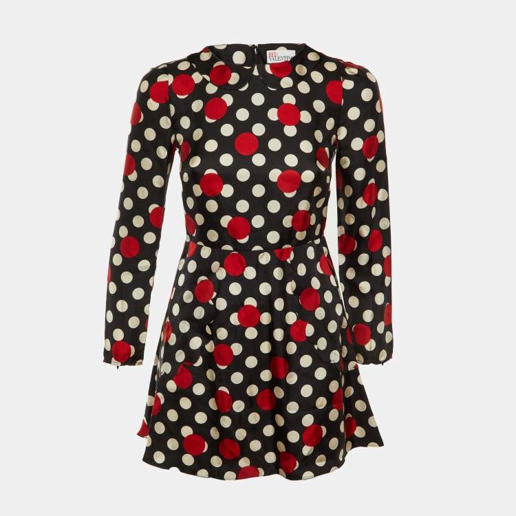 Pre Owned RED Valentino Black Polka Dot Print Silk Mini Dress S