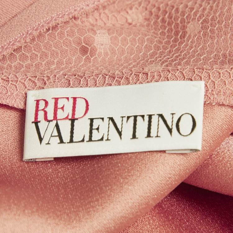 Pre Owned RED Valentino Pink Crepe Mesh Detail Mini Dress L