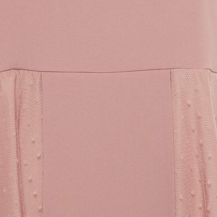 Pre Owned RED Valentino Pink Crepe Mesh Detail Mini Dress L